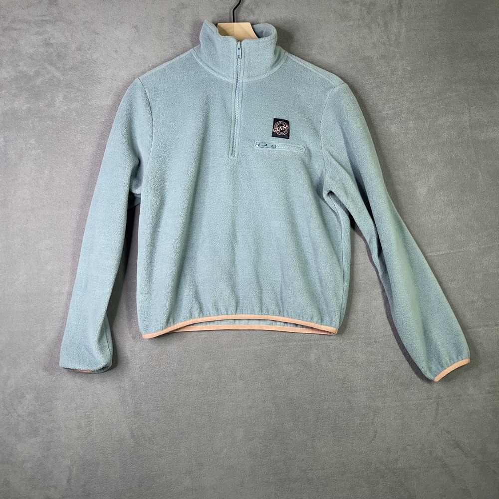 Guess Fleece Pullover Blue Quarter Zip Retro Originals Gorpcore Womens Size S